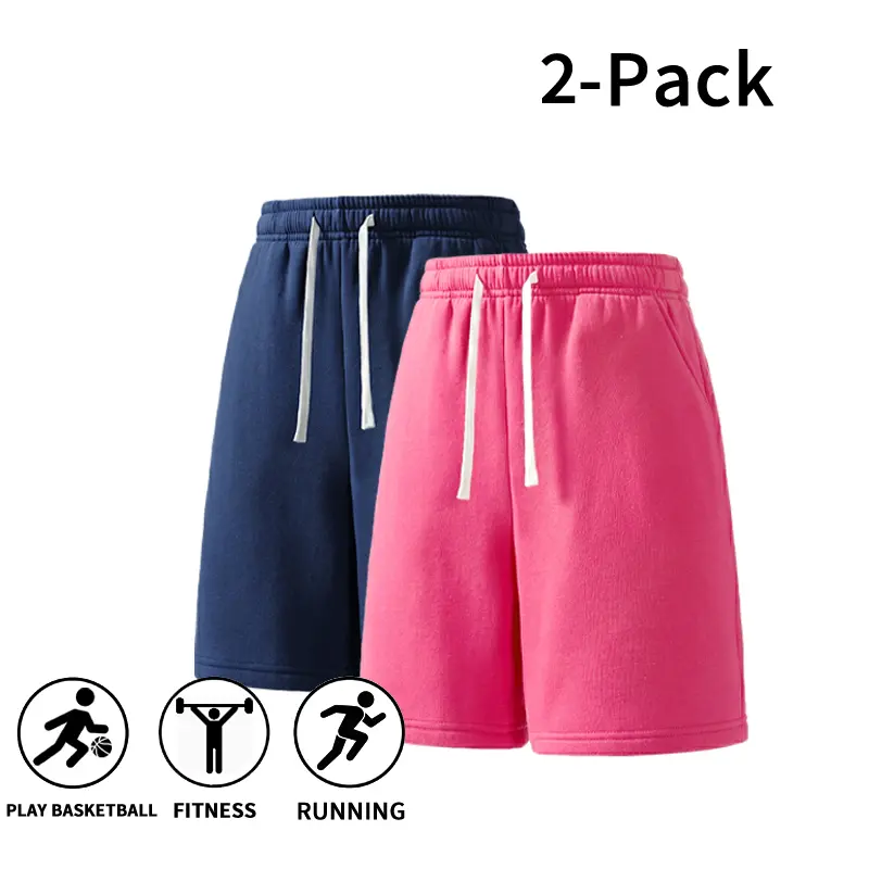 Men's 2 Pack Soft Athletic Sweat Shorts for Jogging & Workout, Solid Design with Pockets & Drawstring Waist, Athletic Sport Shorts, Drawstring Gym Shorts