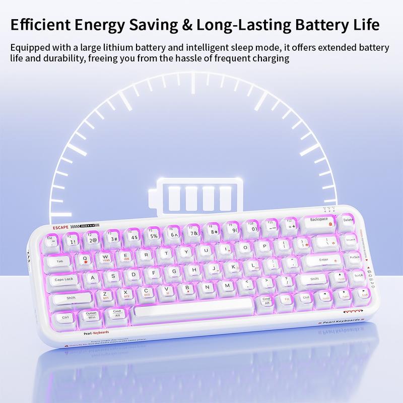MOFii RGB Gaming Keyboard | 15 Light Effects, Cute Pink Transparent Keycaps, Rechargeable, BT/Wireless/Wired, US QWERTY