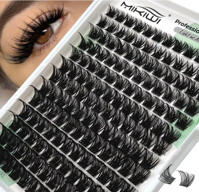 MIKIWI Lash Clusters, 10-18mm Volume Individual Lashes for DIY Eyelash Extensions at Home, D Curl Wispy Cluster Lashes