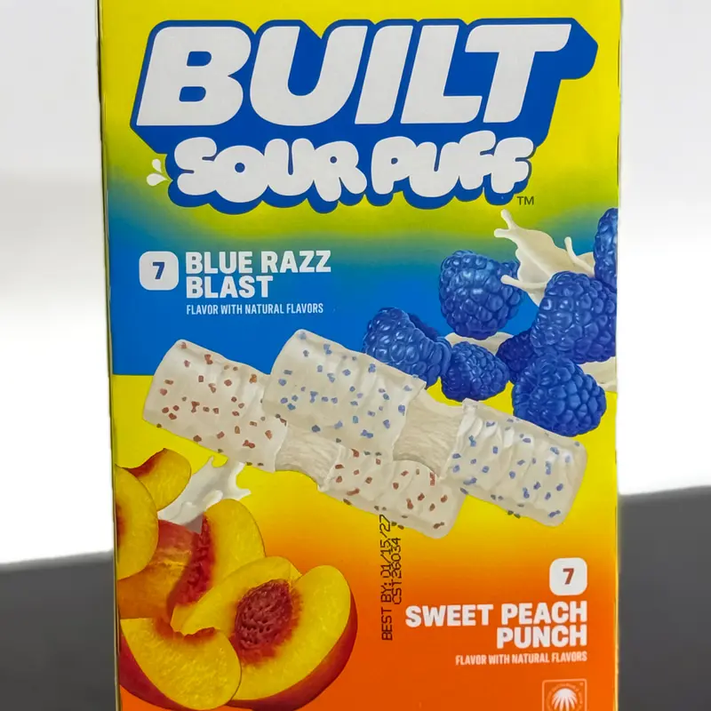 Built Bar Sour Puff Blue Razz Blast & Sweet Peach Punch Protein Bars 14 count