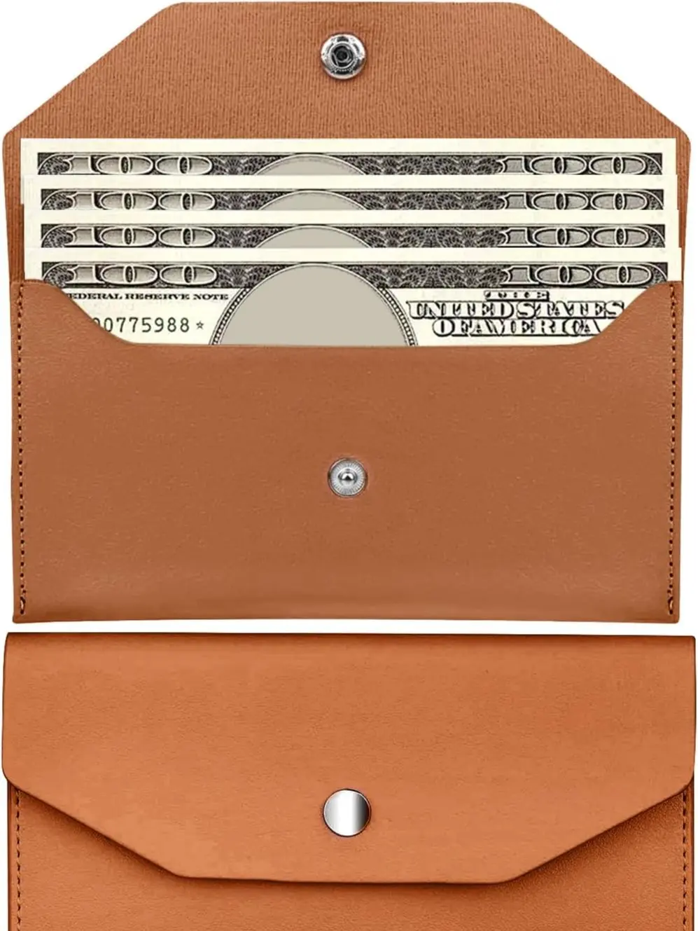 Pu Leather Cash Envelope Wallet - Reusable Cash Stuffing Wallet for Men and Women -Brown