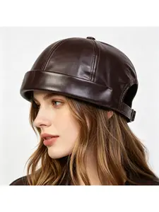Leather Hat Sheepskin Dome Adjustable Landlord Hat Middle-aged and Elderly Men's Leather Hat