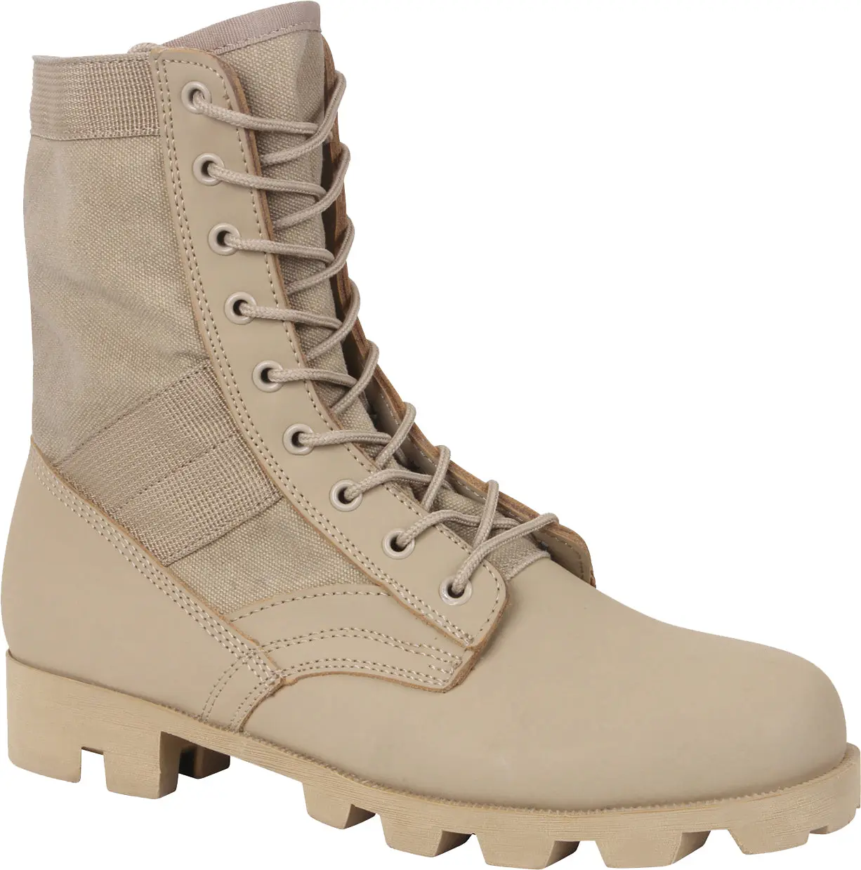 Men's Desert Tan Vietnam-Style 8-Inch Tactical Combat Boots - Leather Design, Breathable Canvas Upper, Panama Sole, Laced Outdoor Travel Footwear for Camping