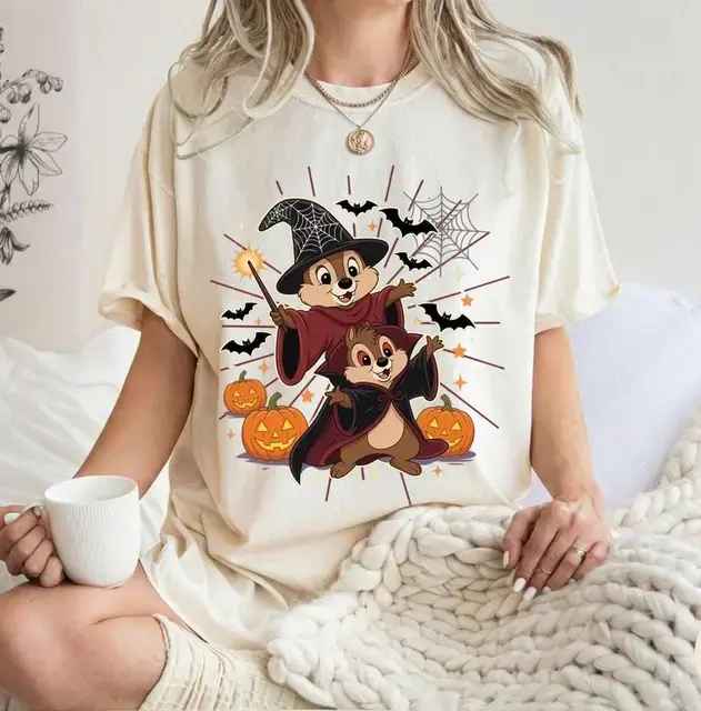 Retro Chip N Dale Halloween Witch Shirt, Fantasy Halloween Tee, Sorcerer Style Costume, Fall Trip Family Matching Shirt