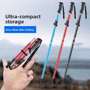 Ultra-light aluminum alloy mountaineering stick, folding professional outdoor hiking stick, five non-slip mountain climbing essential artifact Walking Cane Beech Wood Hand-Carved
