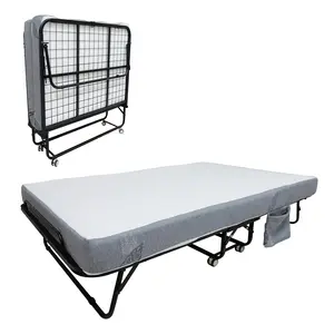 Folding Bed with Mattress, 75" x 31" Folded Bed with 5" Memory Foam Mattress and Sturdy Metal Frame, Rollaway Guest Beds on Wheels for Adults, Space-Saving, Easy Storage