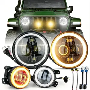 7-inch H6024 LED Headlights or 4-inch Fog Lights for Jeep Wrangler JK Unlimited JKU Accessories 2007-2018 [HALO DRL][Amber Turn Signals] [High/Low Sealed Beam]