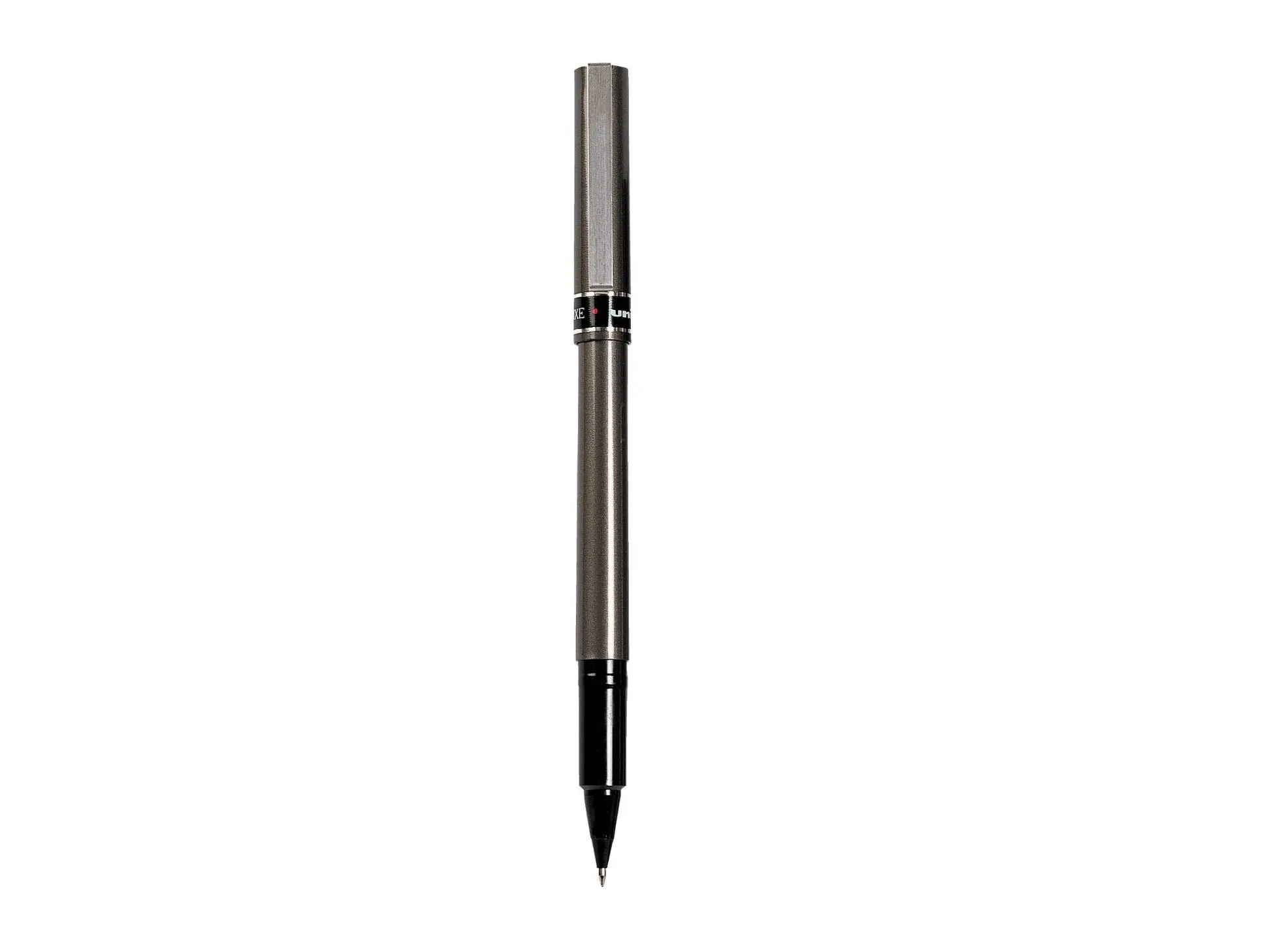 Uni-ball Deluxe Rollerball Pen - 0.5 mm Micro Tip, Quick-Dry Black Ink, Gray Barrel, Water Resistant, Brushed Steel Classic Design, Prevents Smudging, Ideal for Business Writing