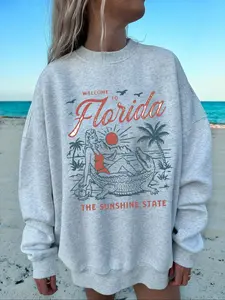 Beach Beauty Coconut Tree Pattern Sweatshirt, Versatile Comfortable Pullover for All Seasons, Soft Fabric Stylish Casual Top