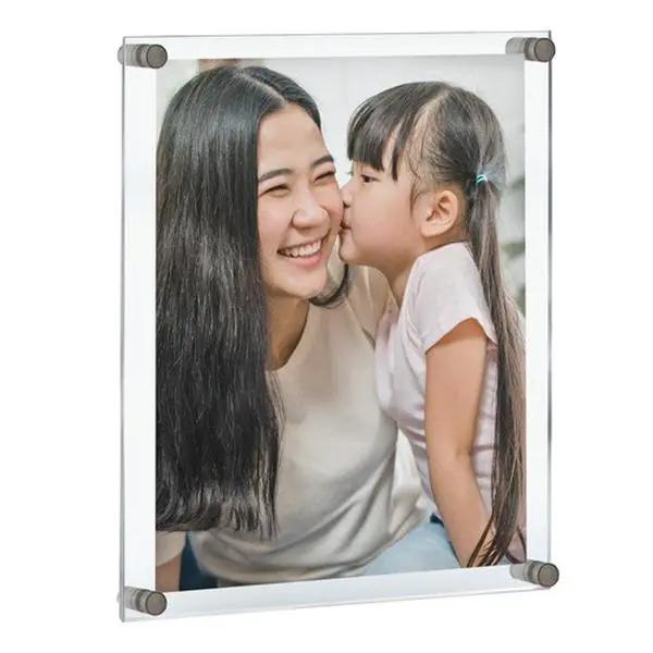 Azar Displays Floating Acrylic Wall Frame with Silver Stand Off Caps: 17" X 22" Graphic Size, Overall Frame Size: 21" X 26", Clear