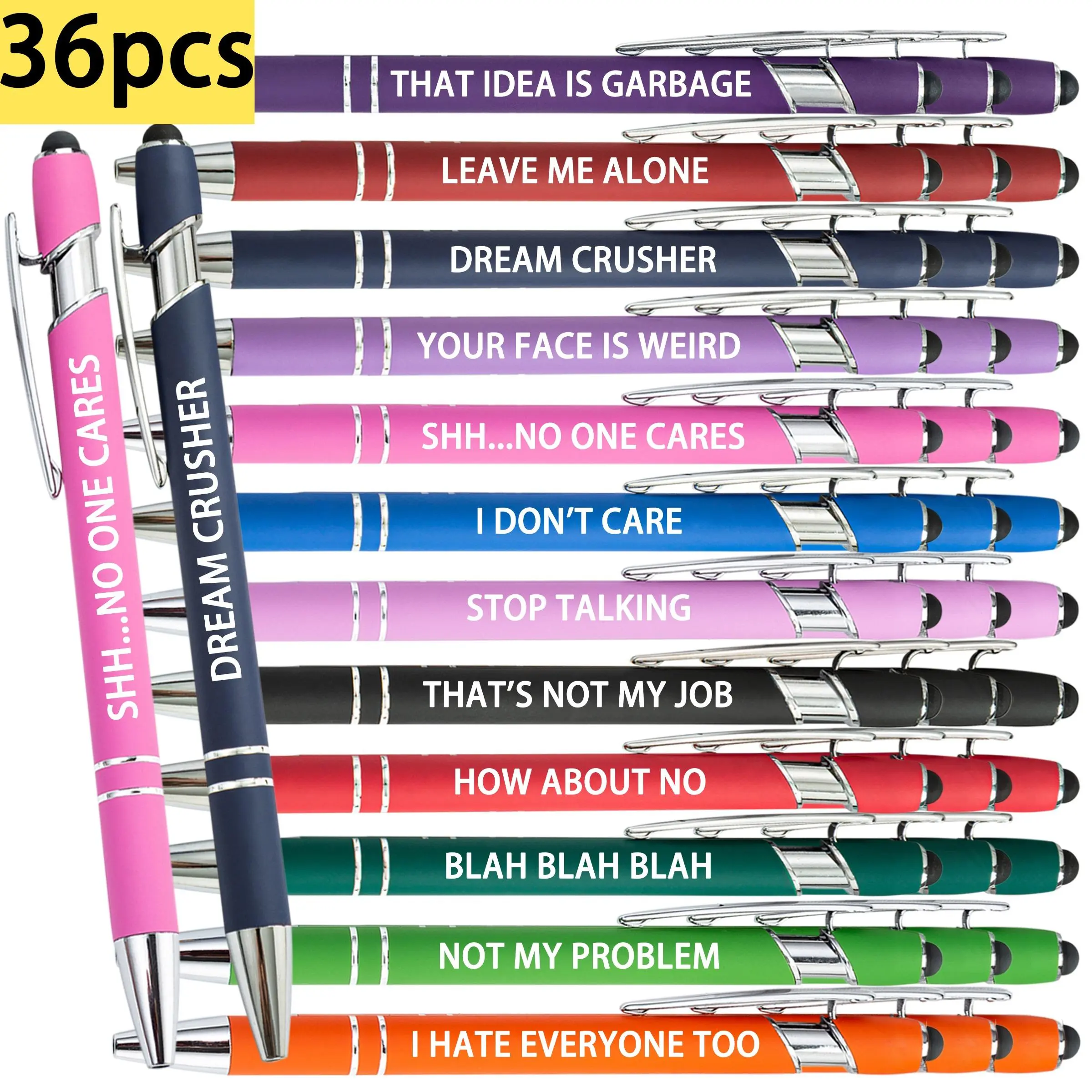 Ballpoint Pen Set, 12/36pcs Humorous Ballpoint Pen Set, Novelty Sarcastic Negative Quotes Ballpoint Pen, Suitable for School, Classmates, Colleagues, Funny Teacher Pens