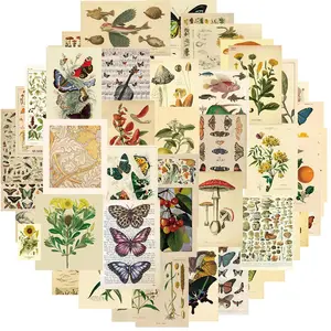 Vintage Plant Sticker, 50pcs/set Cute Vegetation Flower Sticker, Waterproof Retro Decal for Laptop Skateboard Water Bottle Notebook Cars Phone Luggage Guitar Decorative