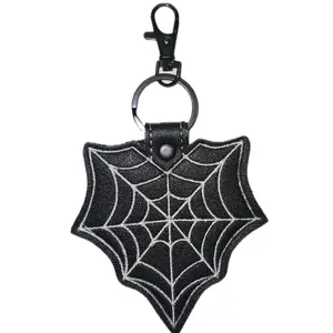 Spider Web Keychain- Bag Clip - Black Key Ring with Spider Web Embroidery for Stylish Accessory Versatile Unique
