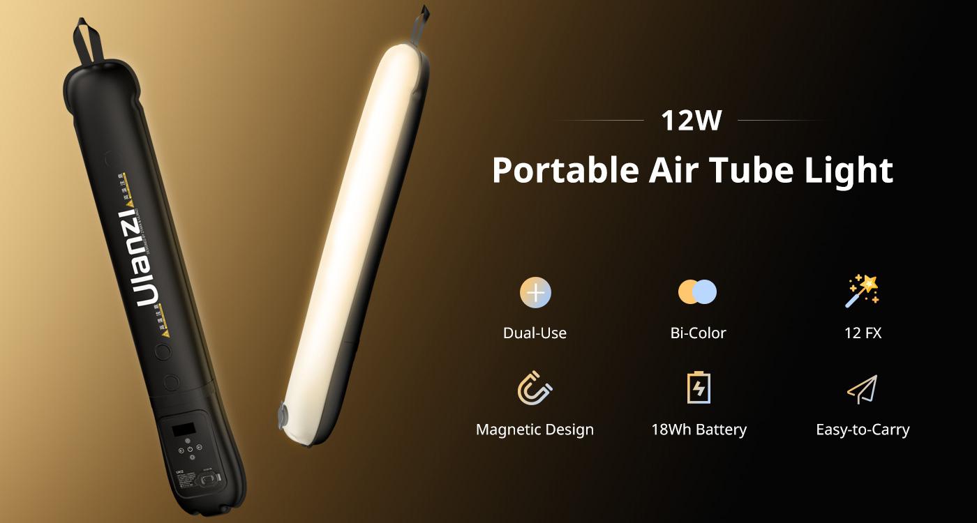 Ulanzi Portable Inflatable Air Tube Light UA12/UA20 , Handheld Magnetic 12W/20W 2700K to 6500K CRI 95+ Air Video Streaming Light 1/4 Mount Photography Lighting Stick