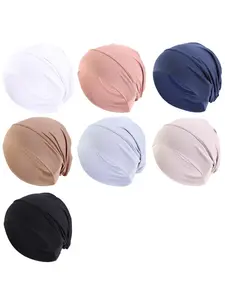 Soft Inner Turban Cap Elastic Headscarf Hats Plain Color Chemotherapy Caps Hair Protection Caps for All Seasons Casual Fitted Style