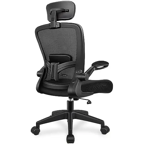 Ergonomic Office Chair, Headrest Desk Chair with Adjustable Lumbar Support, Home Office Swivel Task Chair with High Back and Armrest, Adjustable Heigh