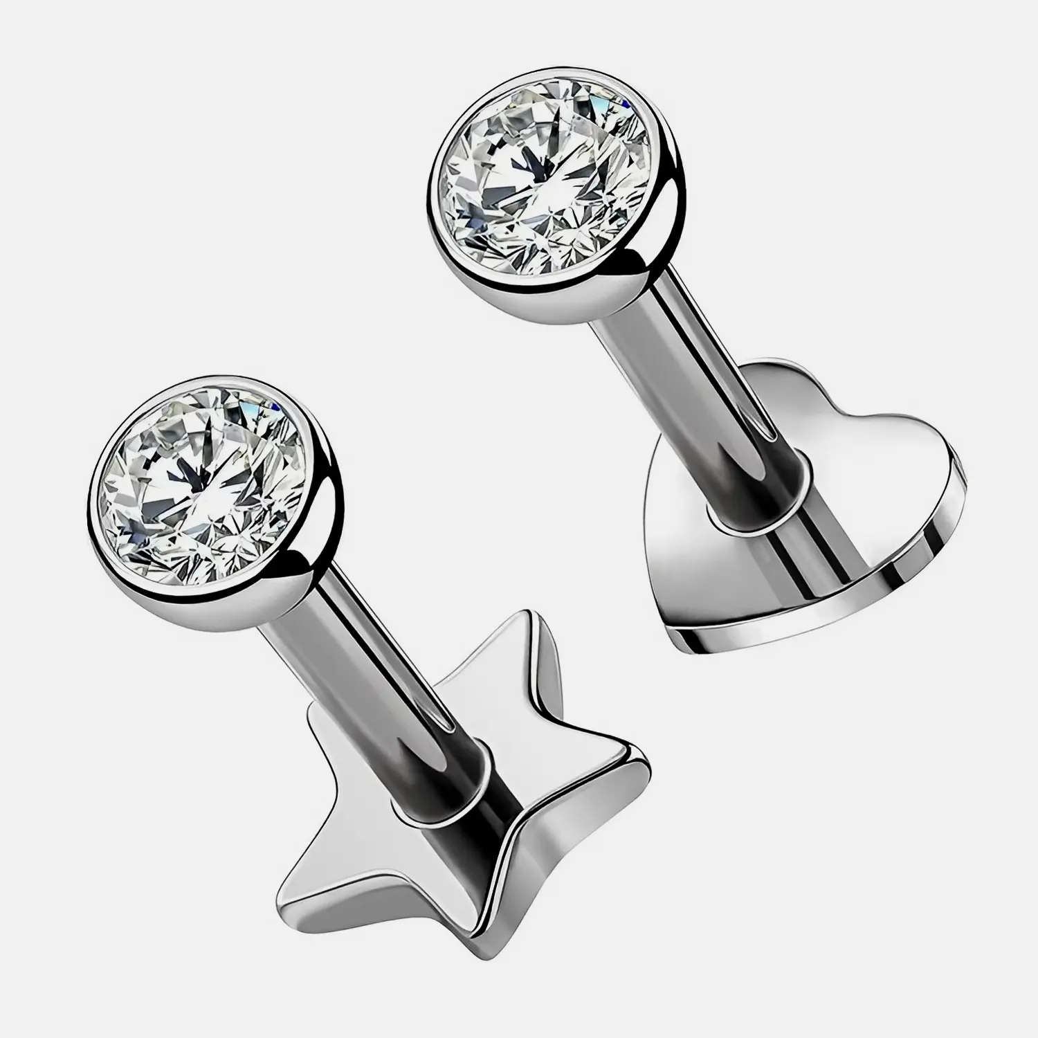 KUTLAN 18G Titanium Stud Earrings Flat Back Star Heart Shape Tiny Gems Small Helix Cartilage Tragus Conch Lobe Labret Medusa Piercing Jewelry for Women Men,Design for Ears, Nose & More