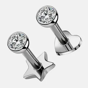 KUTLAN 18G Titanium Stud Earrings Flat Back Star Heart Shape Tiny Gems Small Helix Cartilage Tragus Conch Lobe Labret Medusa Piercing Jewelry for Women Men,Design for Ears, Nose & More