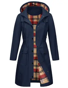 Rain Jacket Women's Waterproof Transition Jacket Long Rain Coat Windbreaker Jacket Lightweight with Removable Hood Rain Parka Breathable for Spring Summer Autumn