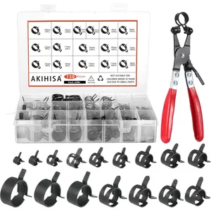 130Pcs 6-25mm Band Hose Clamp Assortment Kit with Hose Clamp Pliers, 16 Sizes Hose Clip Fuel Line Vacuum Hose Pipe Clamp, Air Hose Tube Pipe