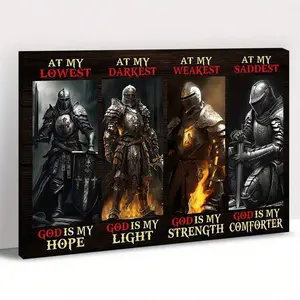 1pc 40x60cm/16*24in Wooden Framed Armor Of God Canvas Poster - Lion Of Judah Pictures Wall Art, Vibrant Men Warrior Prayer Prints, Roman Soldier Armor For Christian Wall Decor