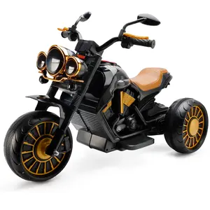 3 Wheel Kids Ride On Motorcycle Electric Dual Drive Toy Car With LED Light Brown