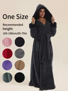 Luxurious Midnight Hooded Bathrobe, Wrapped Belted Robe, Elegant Waist Belt & Large Pockets, Unisex, Soft & Thick, Home Essential