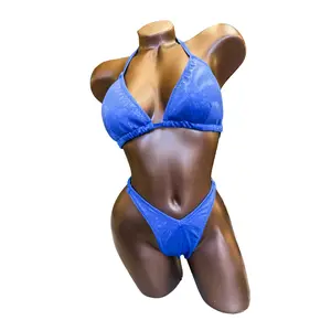 Royal Blue Hologram Figure Suit with Adjustable V-Cut Bottom | Ready to Ship