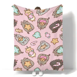 Pusheen Cookies Flannel Blanket – A Cute Christmas Gift with Cute Pusheen Cats This Super Soft Flannel Blanket is The Perfect Gift for Christmas and lovers Birthday and Valentine's Day gifts Soft Warm Cozy Throw for Bed Sofa Nap Travel, Cute Home Decor