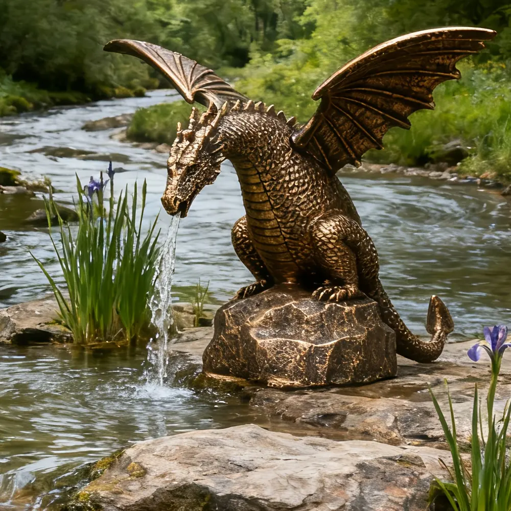 1PC Dragon Water Fountain, Resin Garden Dragon Statue with Vintage Wall Fall Desig