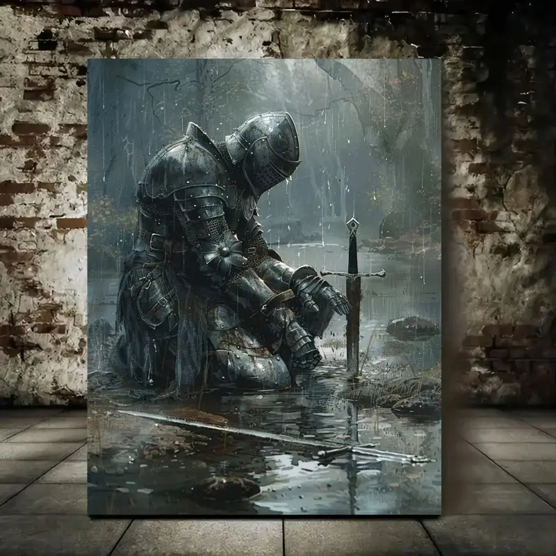 Fantasy Knight Armor Art Painting, Framed Canvas Wall Decoration, Medieval Warrior Illustration - Suitable for Home and Office Use, 11.8x 15.7inch - Perfect for Bachelorette Parties, Graduation Ceremonies, Anniversaries - Produced by Pudraw, Office Decora