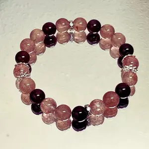 AAA+ Garnet Strawberry Quartz|Stretchable 8mm Red Gemstone Bracelet|Healing Crystal|January Birthstone|Heart, Crown Chakras