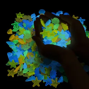 50pcs Bag Glow-In-The-Dark Ocean Theme Fish Tank Decorations, Fluorescent Shell Aquarium Landscape Aquascaping, Colorful Starfish for Garden Aquascape