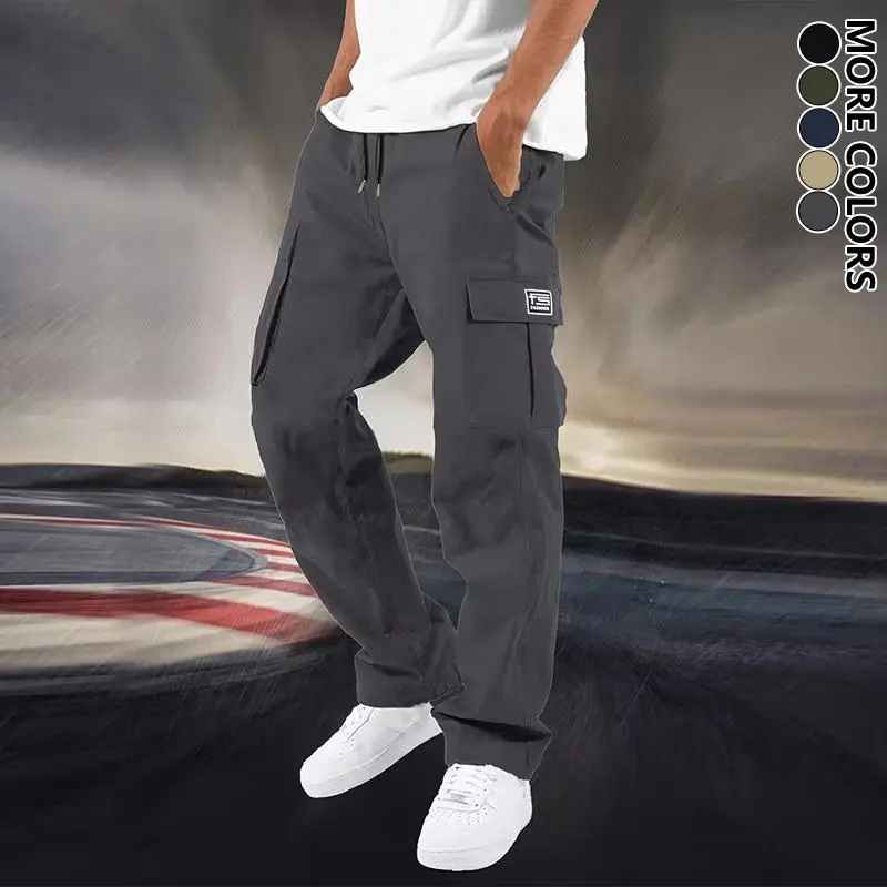 Men's Casual Fashion Work Pants with Multi-Pockets & Drawstring Waistband Straight-Leg Trousers for All-Season Wear Comfortable & Versatile Athletic Pants Ideal for Everyday Activities & Hiking Trips - Menswear, fathersdaygift