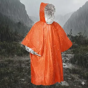 Heavy-Duty Aluminum Rain Poncho - Waterproof Windproof Reflective Cycling Raincoat for Outdoor Camping Fishing Survival, Portable Foldable Lightweight Jacket for Hiking Emergency Storm Protection