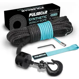 Synthetic Winch Rope Kit – 1/4'' x 50ft, 8,600 lbs Tested Towing Capacity – Hook, Protective Sleeve, Stopper & Safety Pull Strap – for Off-Road ATV, UTV, 4x4 Vehicles