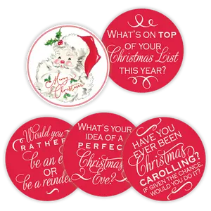HANDPAINTED MERRY CHRISTMAS RED SANTA CONVERSATION PAPER COASTERS