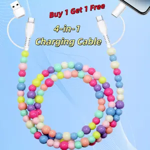 Memorial Day  4-in-1 Colorful Bead-Patterned Detachable Fast Charging Cable—stylish and eye-catching, compatible with all devices. Supports USB-A, USB-C, and Lightning ports for iPhone 15/16/17, as well as Samsung Type-C phones. Buy one, get one free.