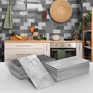 64-Pack Peel and Stick Backsplash Marble Wall Tiles, Waterproof 4" x 8" Glossy Imitation Gentleman Gray Marble, PVC Shower Wall Panels for Wall; Tile for, & Fireplace