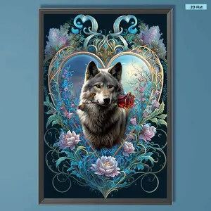 5D DIY Full Round Drill Diamond Painting Wolf with Rose Decor Art Craft 40x60cm