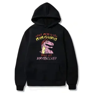 Cotton Short Sleeve  Hoodie Mess With Mamasaurus Jurasskicked Mom Christmas Gift T-Shirt