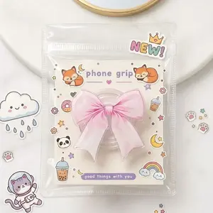 Pink Bow Acrylic Phone Grip, Cute Transparent Ribbon Pop Grip, Kawaii Magnetic Phone Holder for Teens & Phone Accessories