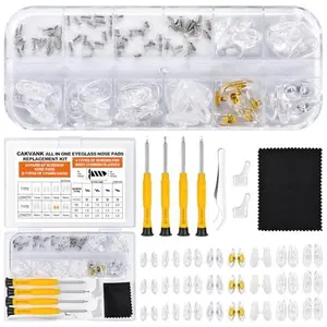 Eyeglass Nose Pads Replacement Kit, Screw-in Silicone Nose Pads, Glasses Repair Kit with Screws, Precision Screwdrivers, Tweezers, Cleaning Cloth, Eyewear Repair Tools for Glasses Sunglasses