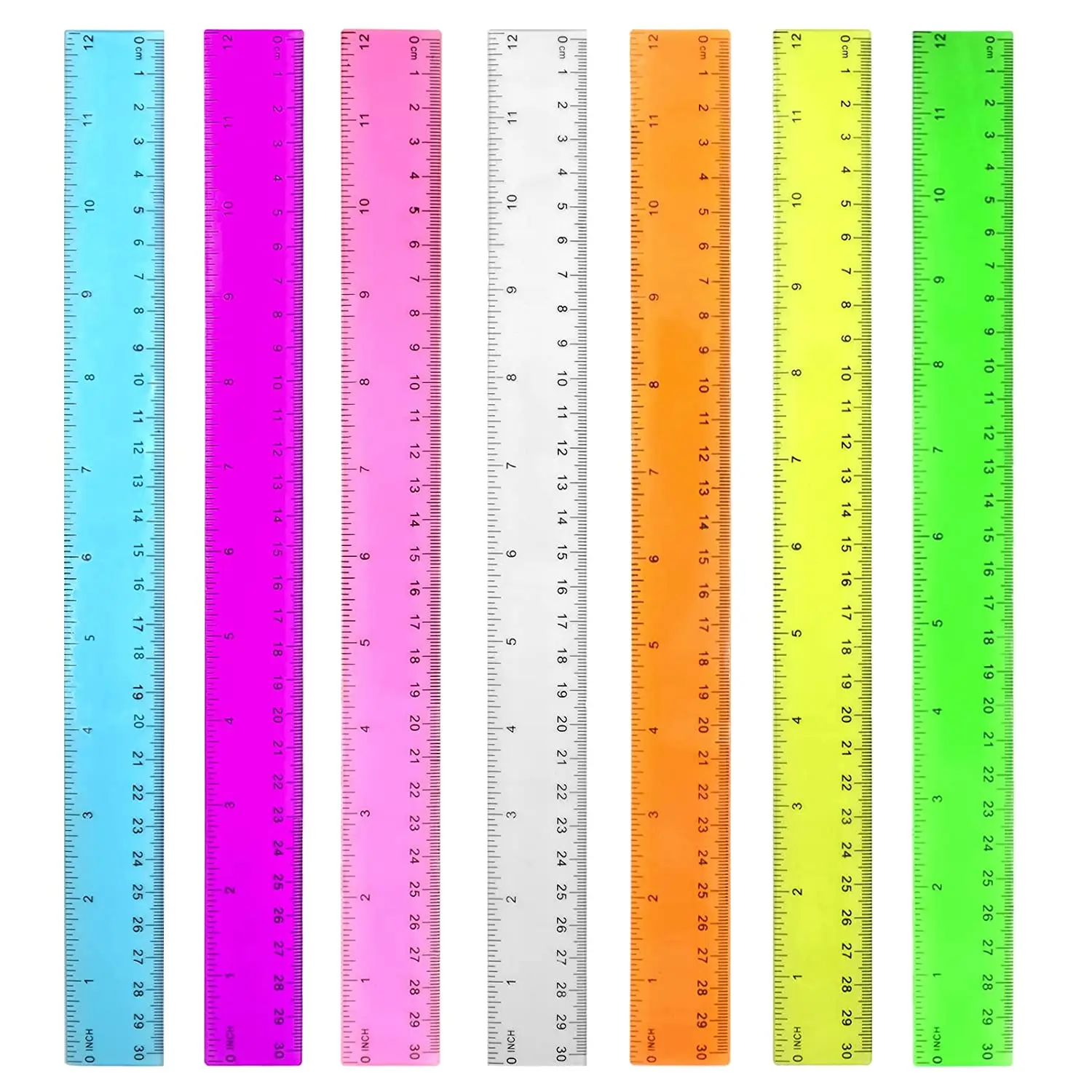 Color Transparent Ruler Plastic Rulers - Ruler 12 Inch, Kids Ruler for School, Ruler with Centimeters, Millimeter and Inches, Assorted Colors, Clear Rulers, 7 Pack School Rulers DAGONGREN