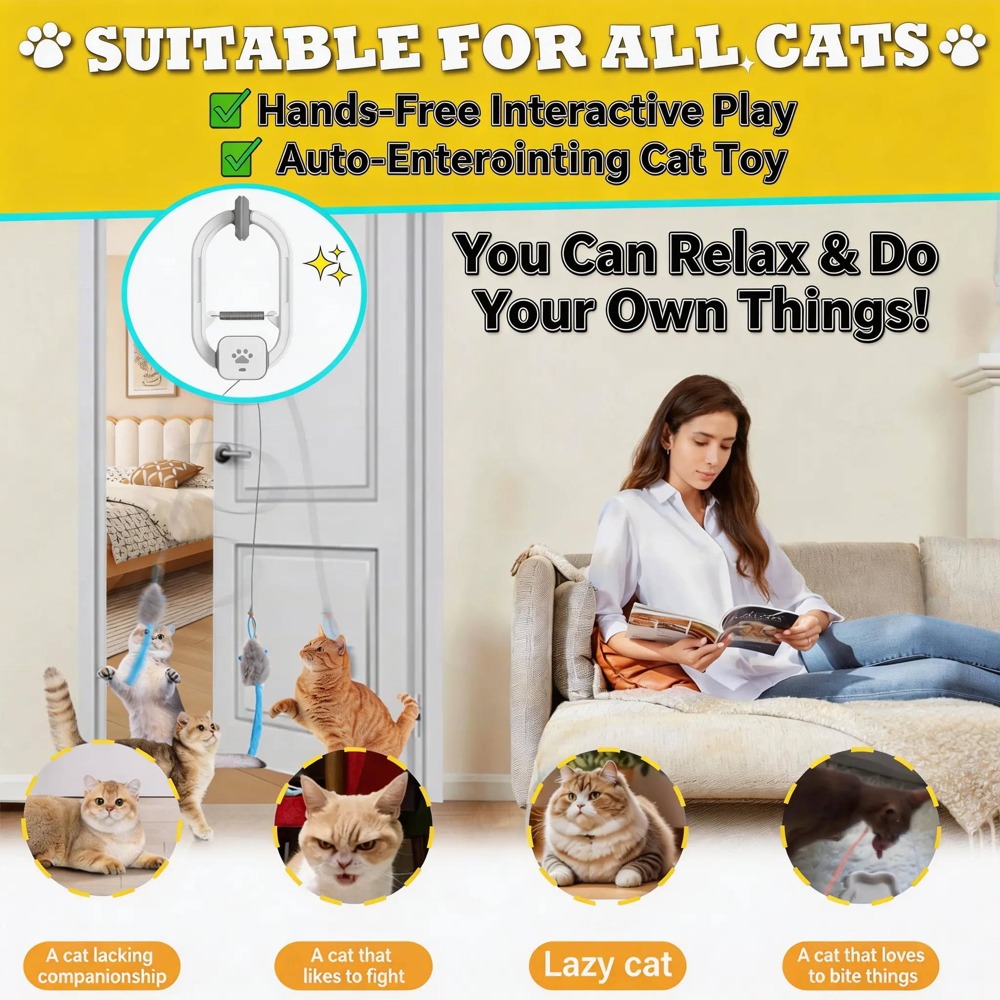 HAPPYCODE Electric Cat Teaser,Rechargeable Door Hanging