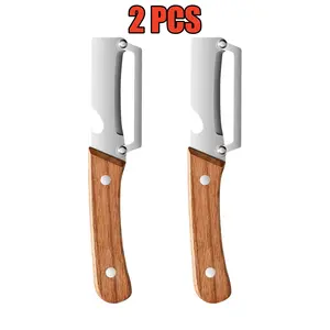 2 PCS 2-in-1 Fruit & Veggie Peeler with Bottle Opener Sharp Stainless Steel Wooden Handle Ergonomic Non-slip Design for Comfortable Grip