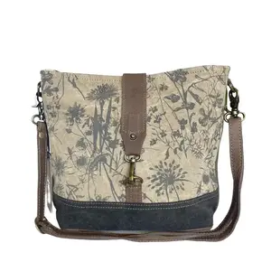 Upcycled Canvas and Leather Floral Print Shoulder Bag, Leather Purse, Canvas Purse, Leather Bag, Brown Purse, Gifts for Her, Floral Purse, Unique Bag, Brown Bag, Upcycled Purse, Recycled Bag, Eco-friendly Bag, Myra Bag