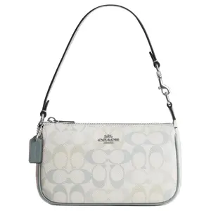 COACH Nolita 19 Monogram Coated Canvas Crossbody Bag in White with Silver Hardware for Women