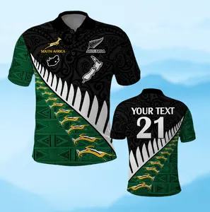 Custom South Africa and Aotearoa Rugby Polo Shirt, Protea and Silver Fern Design, Personalized Name & Number, Rugby Fan Gift.