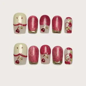 Moonovate - APPLE 10pcs Handmade Press On Nails Square Nails REUSABLE 3D Gel Fake Nails Acrylic Press On Nails